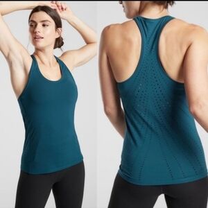 ATHLETA Shanti laser cut dot racerback teal green tank top